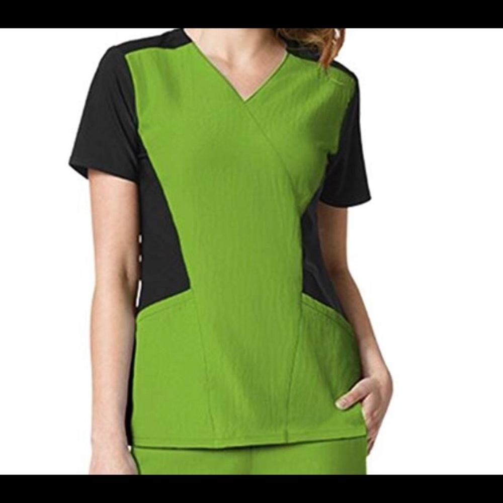 Wonderwink sport mock wrap scrub top in black